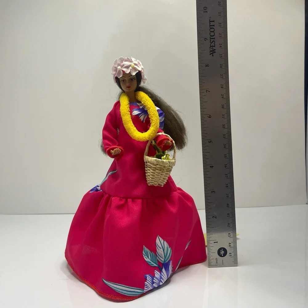 Vintage Makaleka‎ Hawaiian Doll Handmade Red Muumuu Dress Tapa Mache Face W. Tag